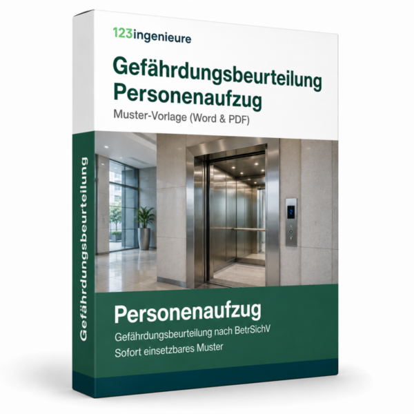 Gefährdungsbeurteilung Personenaufzug – Muster, Vorlage, Word und PDF für den sicheren Betrieb von Personenaufzügen.