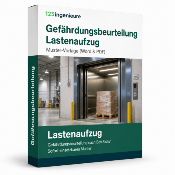 Gefährdungsbeurteilung Lastenaufzug – Muster, Vorlage, Word und PDF für den sicheren Betrieb von Lastenaufzügen.