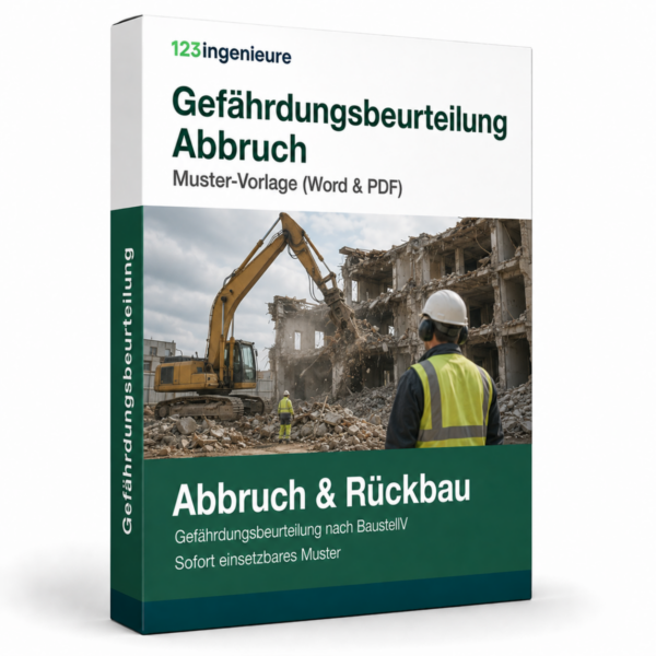 Gefährdungsbeurteilung Abbruch – Muster, Vorlage, Word und PDF für Abbruch- und Rückbauarbeiten.