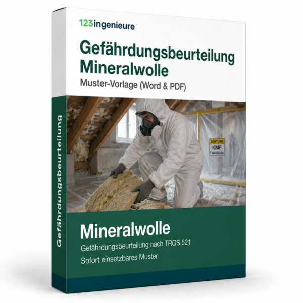 Gefährdungsbeurteilung Mineralwolle – Muster, Vorlage, Word und PDF nach TRGS 521 für Sanierungsarbeiten.