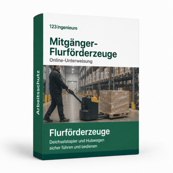 Unterweisung Mitgänger-Flurförderzeuge – online Software, Muster und Vorlage für den sicheren Einsatz im Betrieb.