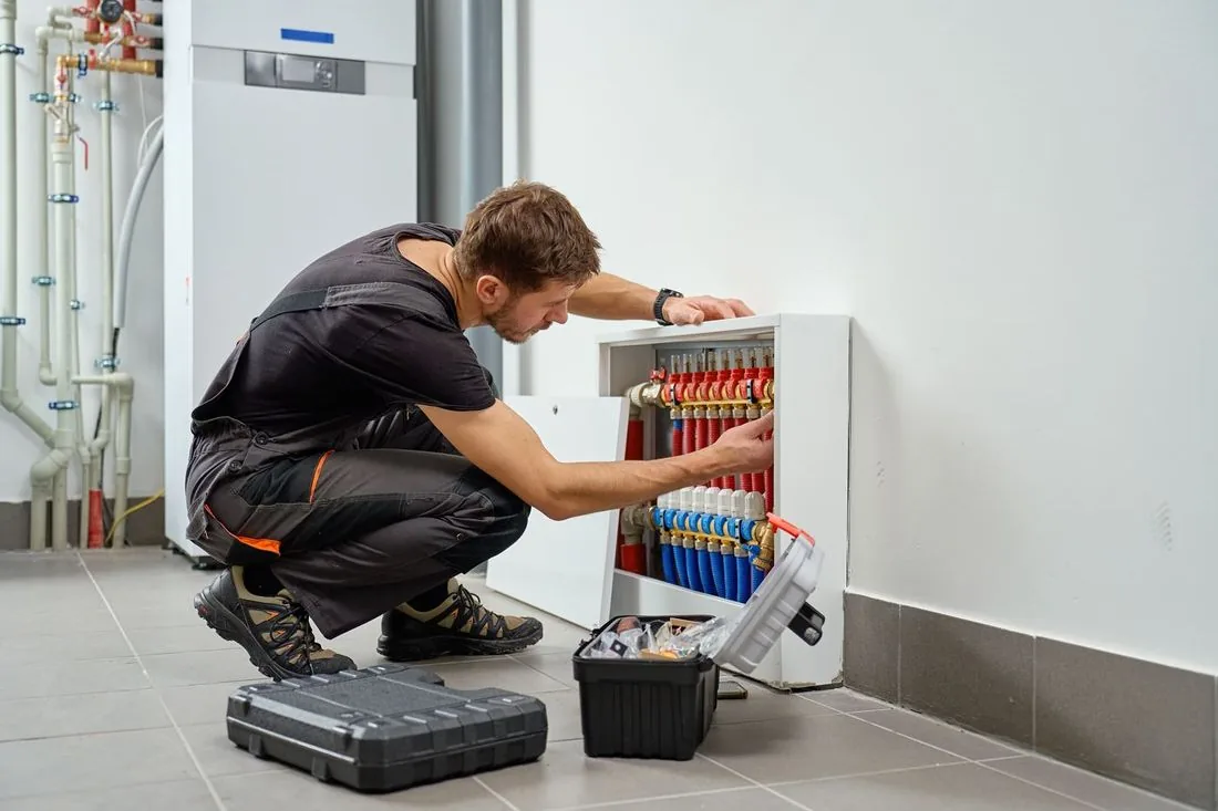 Techniker prüft einen Schaltschrank